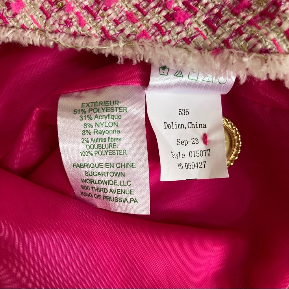 NWT Lilly Pulitzer Dashielle Tweed Jacket in Pink Palms Fantasy Tweed, Size 0 - Picture 16 of 16